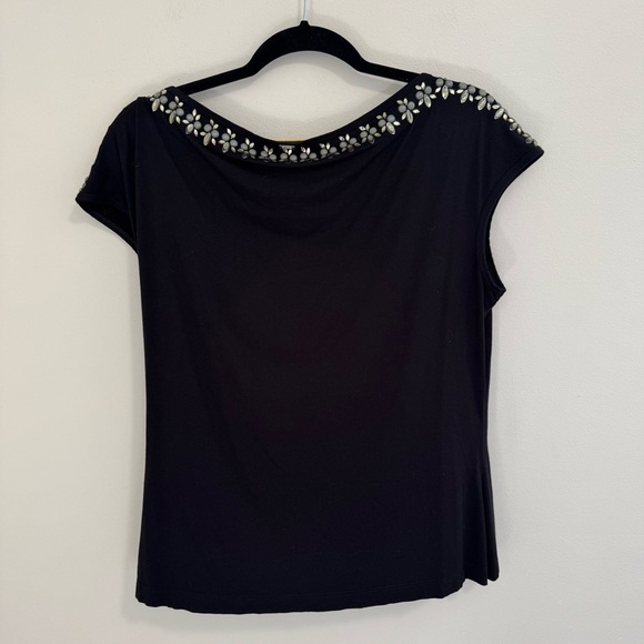 St. John Black Jeweled Neck Blouse - Picture 6 of 7
